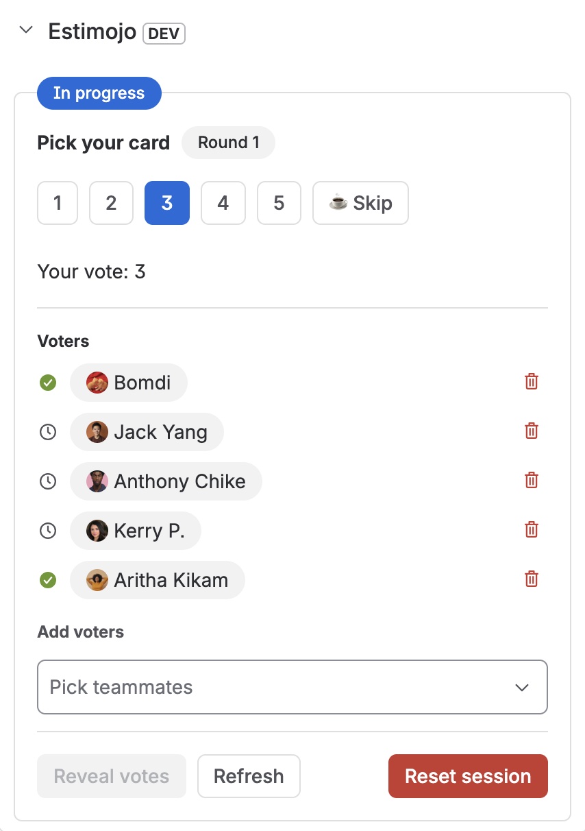 A voting round in progress with hidden votes